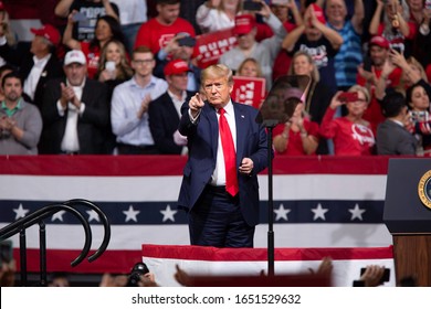 Phoenix, Arizona / USA- Feb 19 2020: President Donald Trump Speaks During A Campaign Rally At Veterans Memorial Coliseum