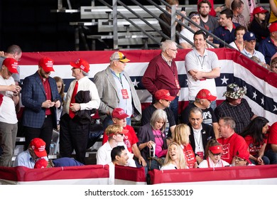 Phoenix, Arizona / USA- Feb 19 2020: President Donald Trump Supporters During A Campaign Rally At Veterans Memorial Coliseum.