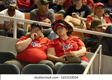 Phoenix, Arizona / USA- Feb 19 2020: President Donald Trump Supporters During A Campaign Rally At Veterans Memorial Coliseum.