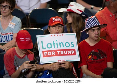 Phoenix, Arizona / USA- Feb 19 2020: President Donald Trump Speaks During A Campaign Rally At Veterans Memorial Coliseum