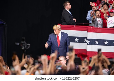 Phoenix, Arizona / USA- Feb 19 2020: President Donald Trump Speaks During A Campaign Rally At Veterans Memorial Coliseum