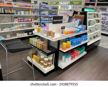 Phoenix, Arizona USA- March 3, 2021: A Local Target Store Features A Fancy Beauty Department With A Fresh New Look With Bright Lights, Open Space And A Seat For Beauty Consultation.