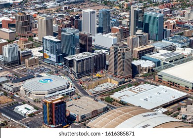Phoenix, Arizona, USA-January 15, 2020-Aerial view of the Collier Center in downtown Phoenix where a 25-story, 379-unit luxury for rent residential high rise community has broken ground.