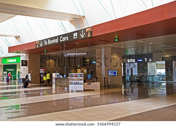 Phoenix, Arizona/USA - July 31\
2019: the Car Rental Center at Phoenix Sky Harbor airport\
centralizes all car rental companies in a purpose built, modern\
complex.