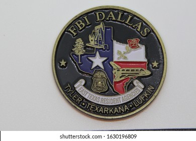 Phoenix, Arz. / USA - January 27, 2020: A Closeup View Of A East Texas Resident Agencies FBI Challenge Coin. 5834