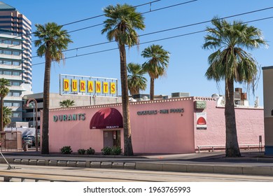 Phoenix, AZ - March 22, 2021: Durant's Offers Classic Steakhouse Dining.