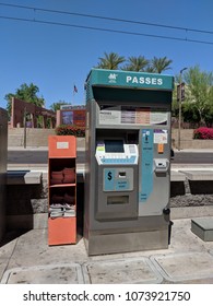 PHOENIX, AZ, USA - APRIL 17, 2018: Valley Metro Light Rail And Buss Passes Vending Machine With Validation Device