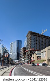 PHOENIX, AZ, USA - FEBRUARY 26, 2019:  New Skyscraper Rising Between Washington And Jefferson Streets In Phoenix Downtown, Arizona