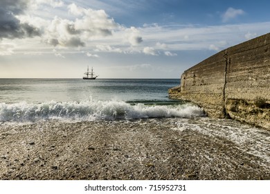 The Phoenix, Charlestown, Cornwall, UK 13/09/2017. Tall Ship the Pheonix Harbour Walls of Charestown in Cornwall, UK ready to be used as a prop in BBC's Poldark