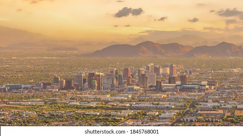 Phoenix city downtown skyline cityscape of Arizona in USA at sunset