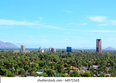 Phoenix Downtown Against East Valley Mountains, AZ