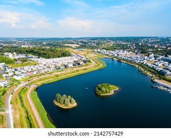 Phoenix See lake is an artificial lake on the former steelworks Phoenix East in Dortmund district Horde - Shutterstock ID 2142757429