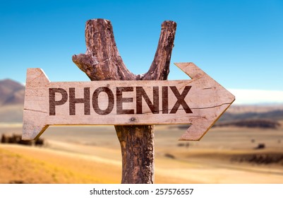 Phoenix Wooden Sign With A Desert Background