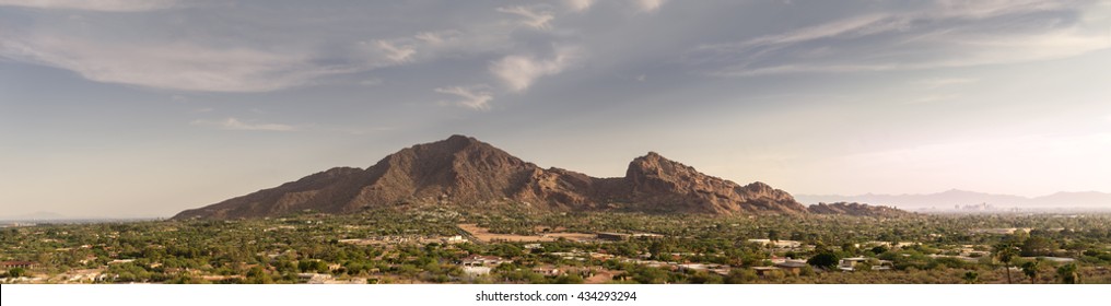 Phoenix,Az, Camelback Mountain, Wide extra detailed banner style landscape image 