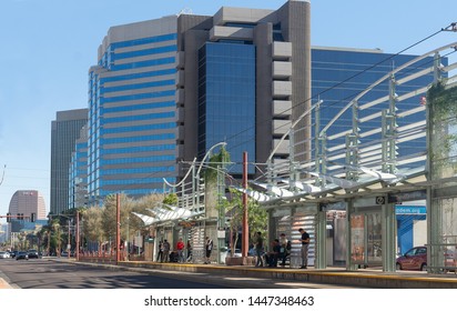 Phoenix,Az/USA - 6.21.2019:  Midtown Station For Valley Metro Light Rail Station In Phoenix Arizona.