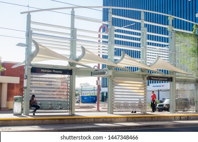 Phoenix,Az/USA - 6.21.2019:  Midtown Station For Valley Metro Light Rail Station In Phoenix Arizona.