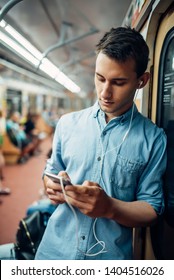 Phone Addict Man Using Gadget In Metro