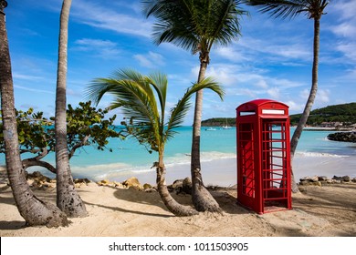 Phone booth in Dickenson Bay on Antigua in the Caribbean