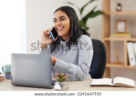 Phone call communication, laptop and woman talking, networking chat and working for ecommerce business. Secretary receptionist, notebook or event planner with mobile planning corporate company event