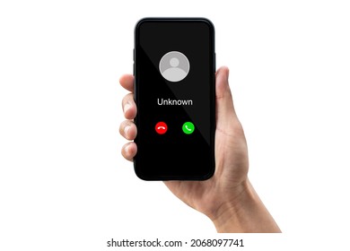 Phone Call From Unknown Number. Man Getting A Call On Phone From An Unknown Number.