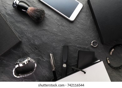 Phone and clock, gift boxes on a gray background free space - Powered by Shutterstock