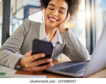 Phone, Communication And Networking With A Young Woman, Startup Entrepreneur Or Small Business Owner Browsing The Internet. Reading Social Media, Staying Connected And Managing Her Company Online