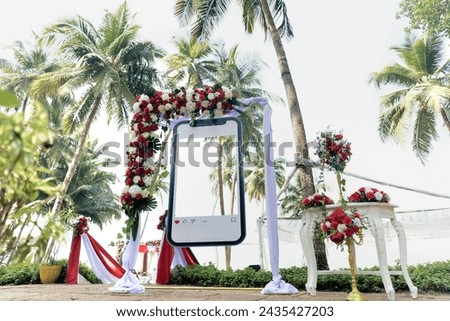 Phone Decor with White and Red floral arrangements Theme - DIY backdrops for Wedding , engagement  ideas  Stock photo © 