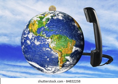 phone with Earth globe close up