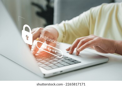 Phone and laptop password protection to verify user before connect to internet. Password verification concept of mobile phone safety use more secure passcode lock to identify user access connection.
