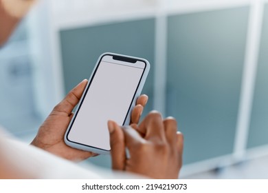 Phone, Mock Up And Search Space For B2b Marketing, Company Website Or Kpi Data. Zoom On Business Woman Or Office Worker Building Startup Logo Brand, Contact Us Crm Mockup Or Digital Social Media App