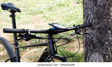 Phone Mount Holder On Mountain Bike      