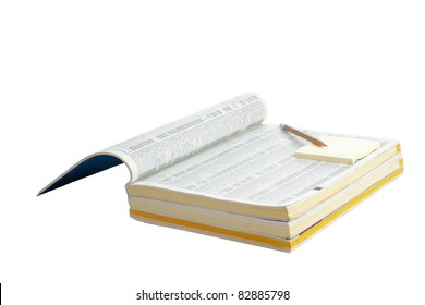 Phonebook with pen and sticker isolated on white background