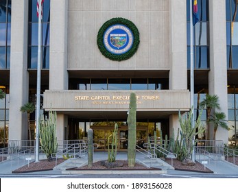 Phoneix, JAN 3, 2021 - Exterior View Of The Famous State Capitol Executive Tower, West Wing