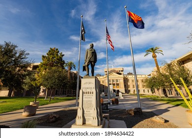 Phoneix, JAN 3, 2021 - Exterior View Of The Arizona State Capitol And Memorial Lt. Frank Luke Jr. Statue