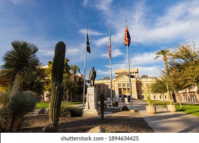 Phoneix, JAN 3, 2021 - Exterior View Of The Arizona State Capitol And Memorial Lt. Frank Luke Jr. Statue