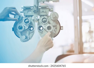 Phoropter for eye test, lenses glasses for eye check in optical store - Powered by Shutterstock