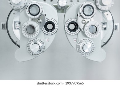 Phoropter, ophthalmic testing device machine, close up - Powered by Shutterstock