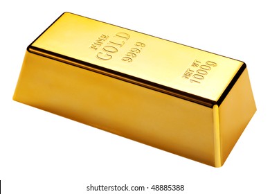 Photo of a 1kg gold bar isolated on a white background with clipping path