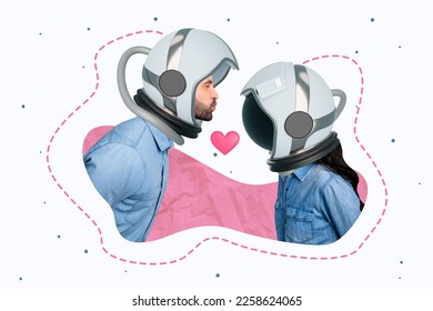 Photo 3d collage poster postcard picture two romantic people sweet kiss love enjoy warm feelings isolated painting background