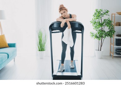 Photo of active tired woman in activewear hard intense regime diet fat burn gym activity indoors - Powered by Shutterstock