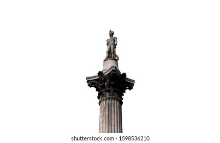 A Photo Of Admiral Lord Nelson Statue Isolated On White Background. 