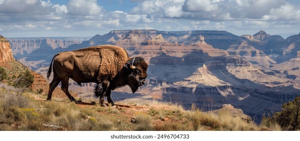 Photo of an American bison in the Grand Canyon, Southeastern US