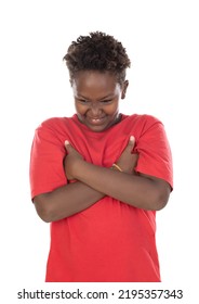 Photo Of Angry Excited Dark Skin Boy Isolated On White Background 