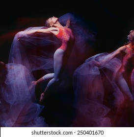 Photo As Art - A Sensual And Emotional Dance Of Beautiful Ballerina Through The Veil On A Dark Background