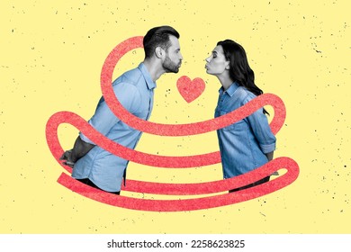Photo artwork minimal collage picture of charming sweet couple kissing enjoying 14 february isolated drawing background - Shutterstock ID 2258623825