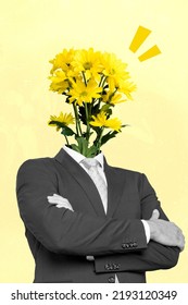 Photo artwork minimal picture arms folded guy flowers instead head isolated drawing background