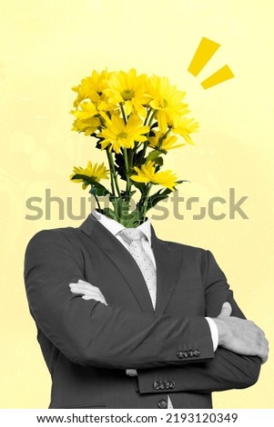 Photo artwork minimal picture of arms folded guy flowers instead of head isolated drawing background