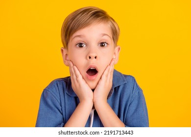 Photo Astonished Excited Boy Arms Touch Stock Photo 2191713443 ...