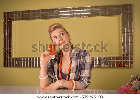 Photo of beautiful girl in retro style pin-up with soda in hand
