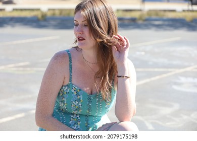 Photo Of A Beautiful White Girl In A Beautiful Dress, Near Graffitti